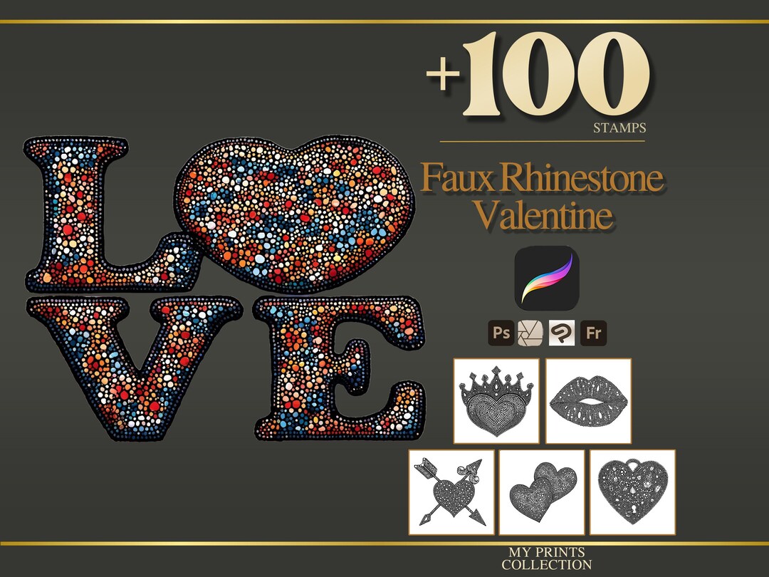 Faux Rhinestone St Valentine Procreate Stamps & Photoshop Brushes – 100 ...