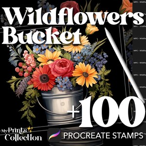 100+ Procreate Wildflower Bucket Stamps, Floral Flower Nature Botanical Home Decor Design, Digital Download, Digital Supply, Procreate Brush