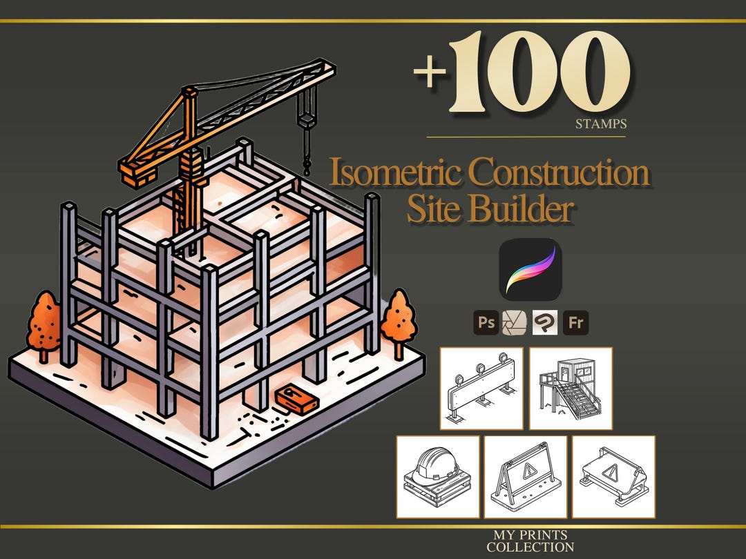 Isometric Construction Site Builder Procreate Stamps & Photoshop ...