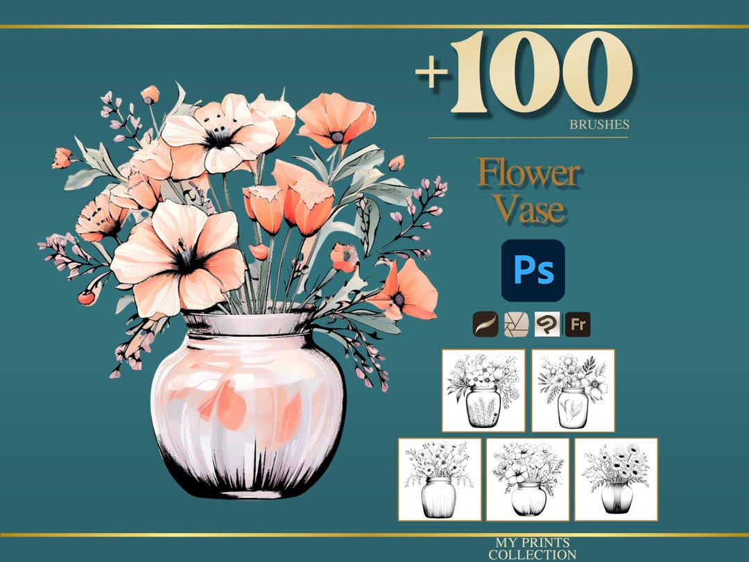 Flower Vase Photoshop Brushes & Procreate Stamps – 100+ Flower ...
