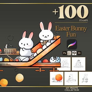 Osterhasen-Spaß Procreate Stempel und Photoshop-Pinsel - 100+ Urlaub Einfach Bold Süß Gemütlich Kawaii Tattoo, Line Art, Schablone, Brush Pack