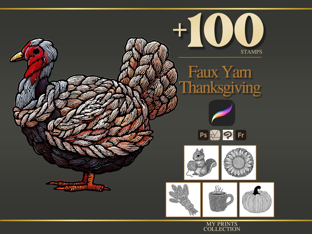 Faux Yarn Thanksgiving Procreate Stamps & Photoshop Brushes – 100 ...
