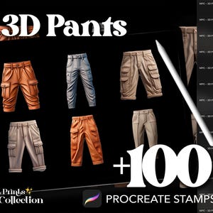 Oltre 100 timbri Procreate 3D per pantaloni, tessuto 3D per moda, modello di pennello Procreate, Procreate Dual Color, download digitale, forniture per arte digitale