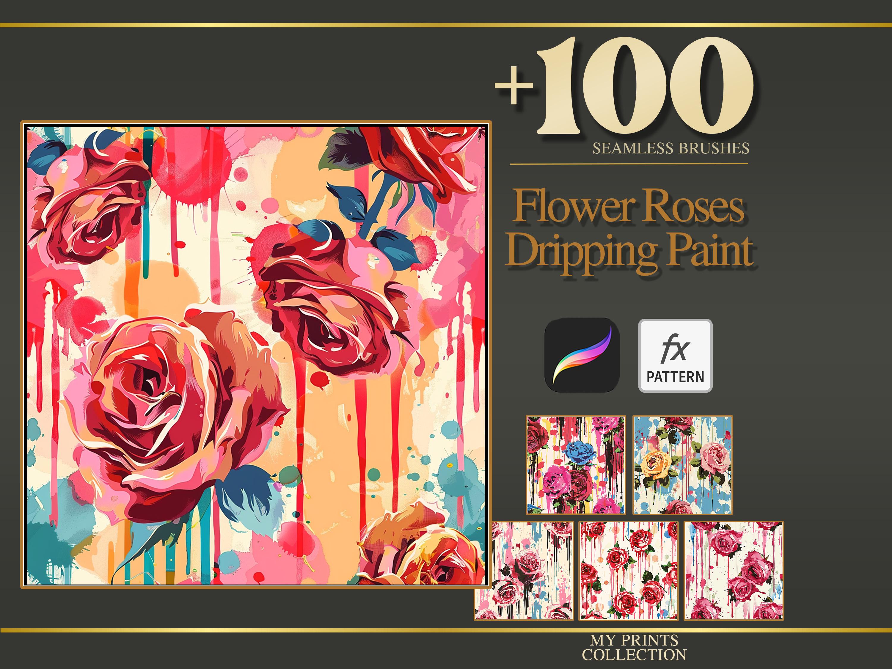 Texture Roses Painted Roses Dripping Paint Procreate Texture Brush & Photoshop PAT Pattern ...