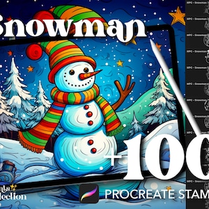 100+ Procreate Snowman Stamps, Cute Illustration Clipart Xmas Procreate Winter, Digital Download, Digital Art Supply, Procreate Brush