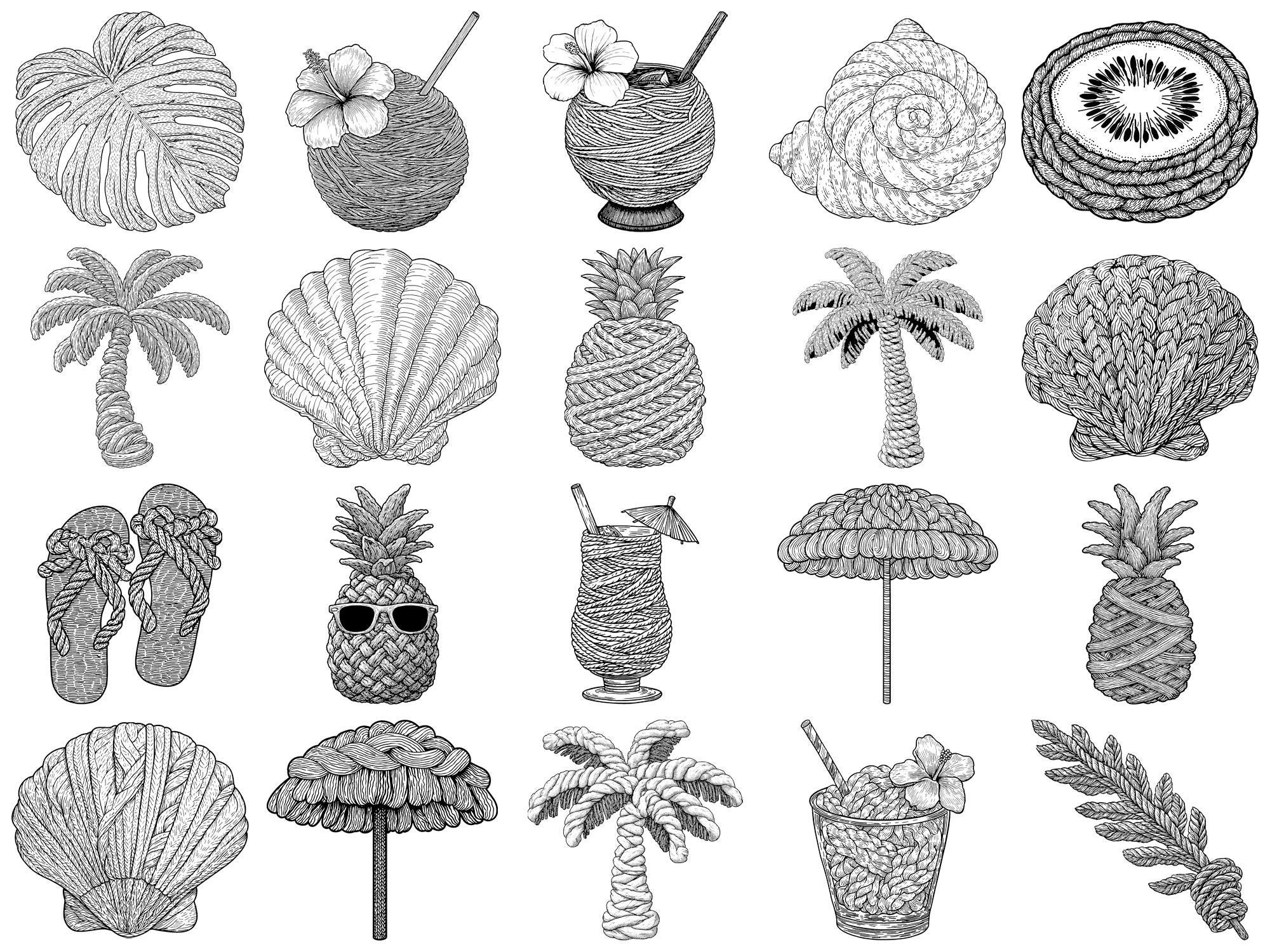 Faux Yarn Tropical Photoshop Brushes & Procreate Stamps – 100+ Crochet ...