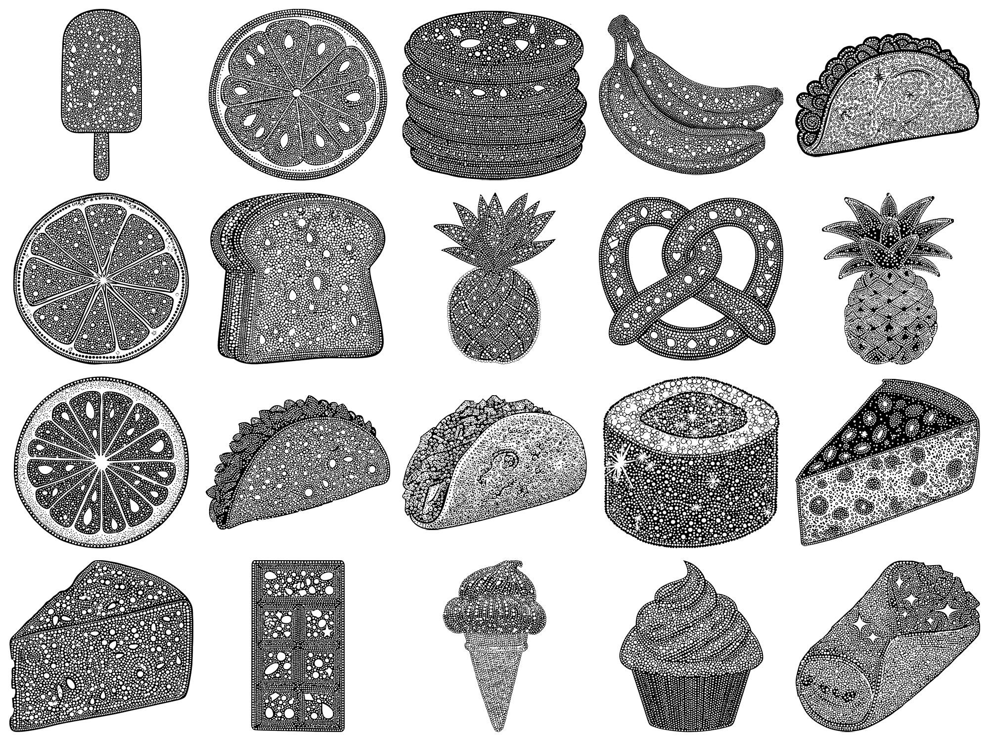 Faux Rhinestone Kawaii Food Photoshop Brushes & Procreate Stamps – 100 ...