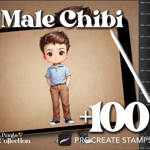 100+ Male Chibi Procreate Stamps: Manga Anime Poses (Digital Download)