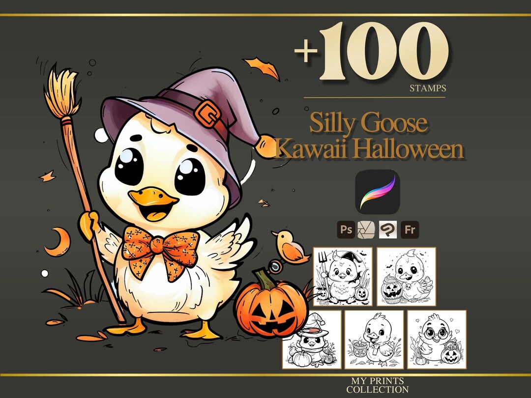 Silly Goose Kawaii Halloween Procreate Stamps & Photoshop Brushes – 100 ...