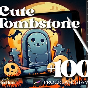 100+ Procreate Cute Tombstone Stamps, Halloween Spooky Horror Supernatural, Digital Download, Digital Art Supply, Procreate Brush