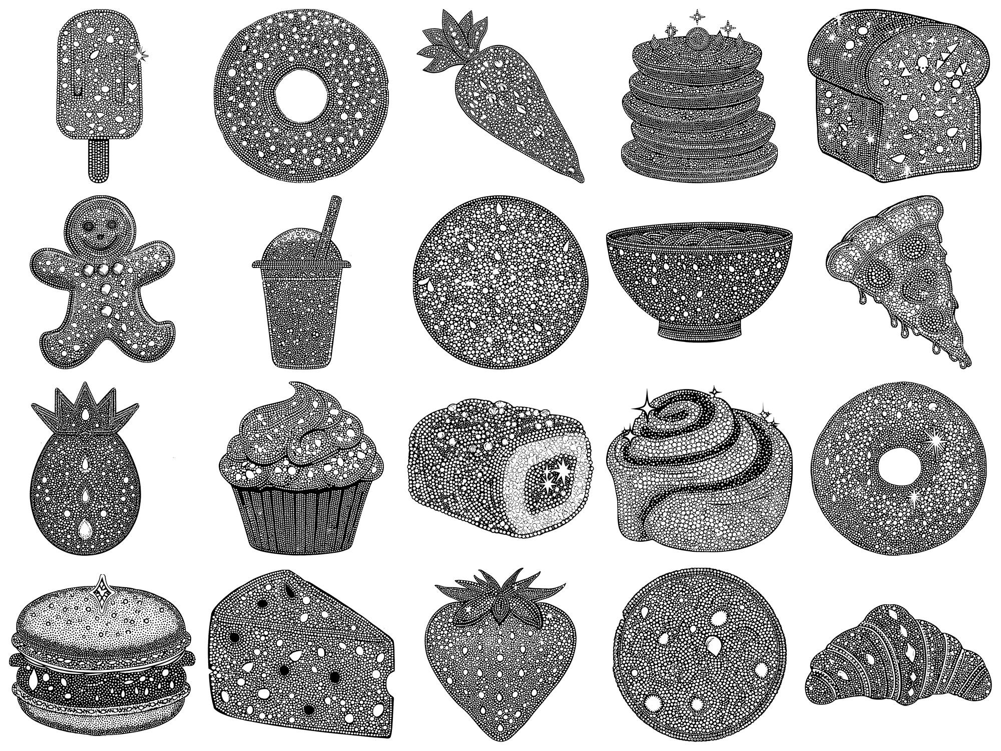 Faux Rhinestone Kawaii Food Photoshop Brushes & Procreate Stamps – 100 ...