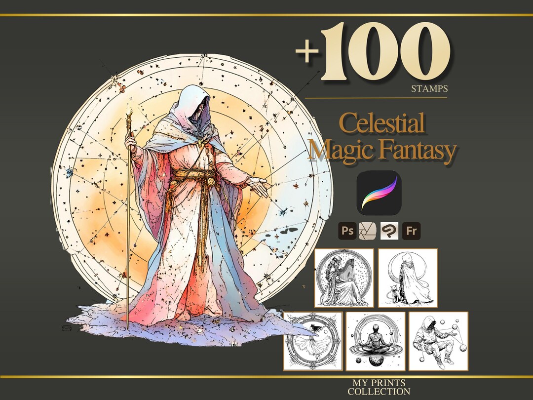 Celestial Magic Warrior Realistic Procreate Stamps & Photoshop Brushes ...
