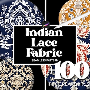 100+ Procreate Pinsel für indischen Spitzenstoff, abstraktes, nahtloses Muster Textur-Overlay-Pinsel, Procreate Mode-Tuch, Textilstrickdesign