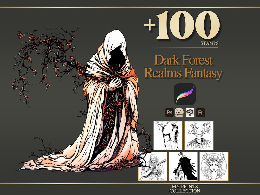 Dark Forest Realms Warrior Realistic Procreate Stamps & Photoshop ...