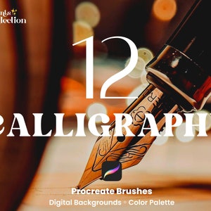Kalligraphie Procreate Pinselset | 12 Pinsel | 7 Papier Texturen | Schriftzug | Tusche | Schlagschatten | Aquarell | Acryl | Fading | Flair