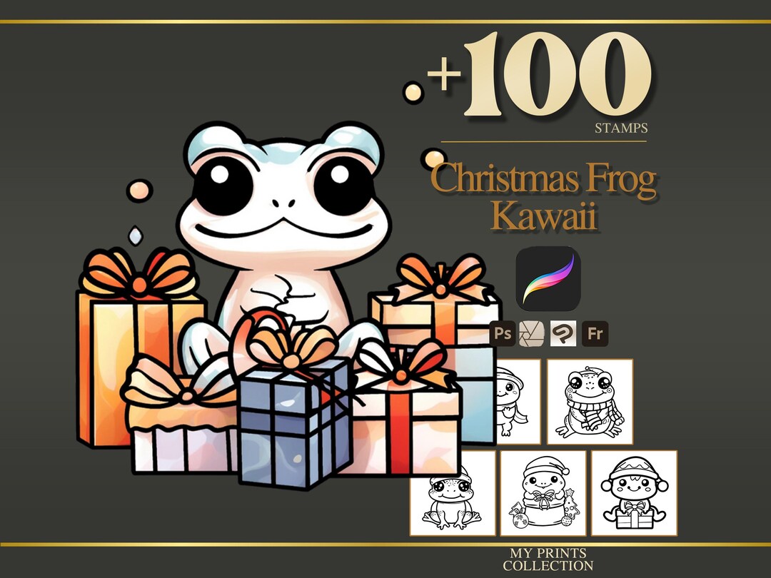 Frog Kawaii Christmas Procreate Stamps & Photoshop Brushes – 100+ Bold ...