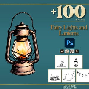 Lichterketten- und Laternen-Photoshop-Pinsel & Procreate-Stempel, über 100 Laternen- und Lichterketten-Stempel, Fairycore Digitaler Download