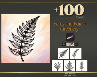 Ferns and Forest Greenery Procreate Stamps, 100+ Forest Fern & Greenery Brush Set, Cottagecore Botanical Nature Digital Download