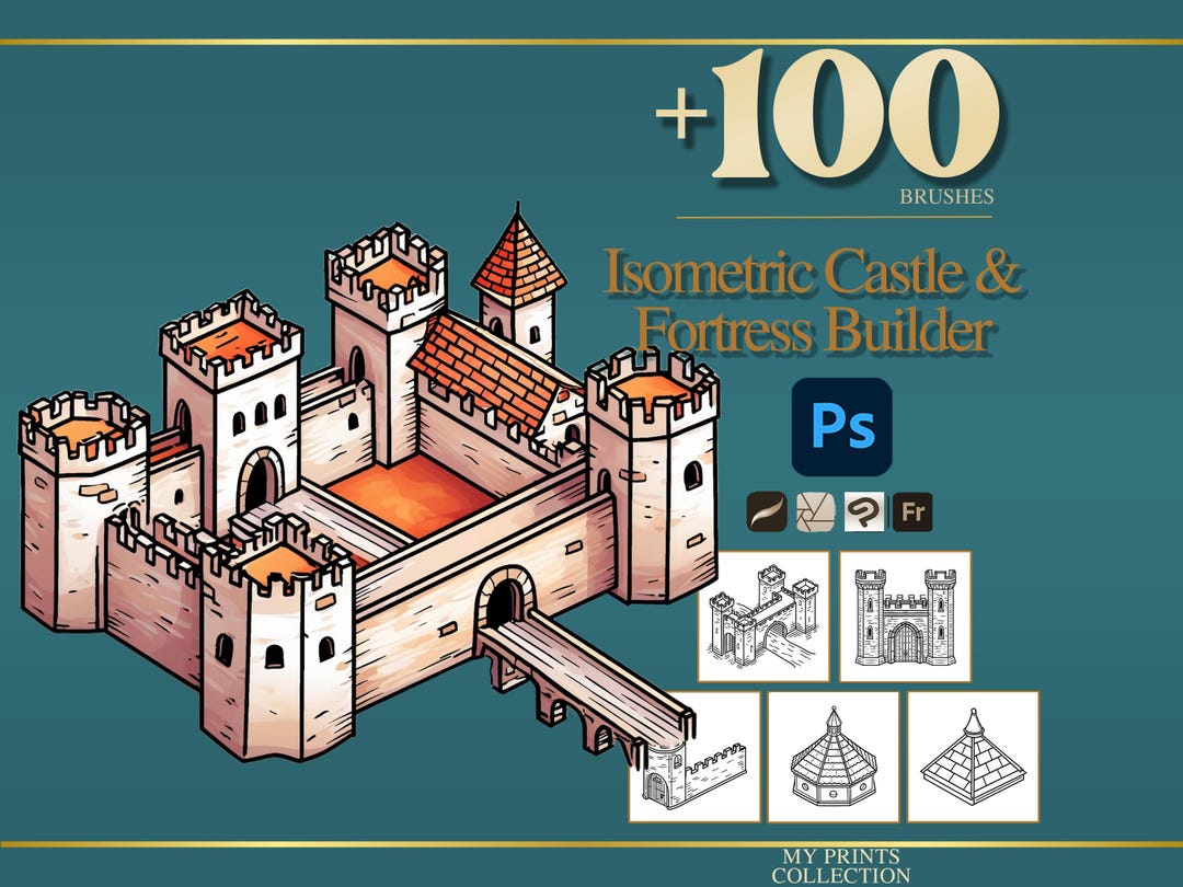 Isometric Castle and Fortress Builder Photoshop Brushes & Procreate ...