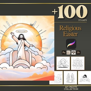 Timbri Procreate e pennelli Photoshop religiosi pasquali: oltre 100 tatuaggi kawaii, disegni al tratto, stencil e pennelli per le feste, facili, audaci e carini.