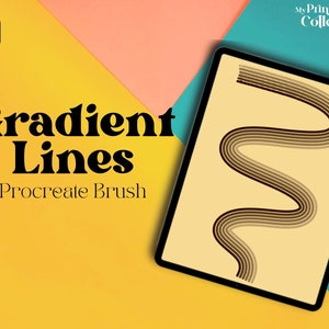 Könnte beinhalten: Eine digitale Illustration eines Procreate-Pinsels namens "Gradient Lines" auf dem Bildschirm eines Tablets. Der Pinsel erzeugt eine Reihe von geschwungenen Linien mit einem Farbverlauf in Brauntönen.