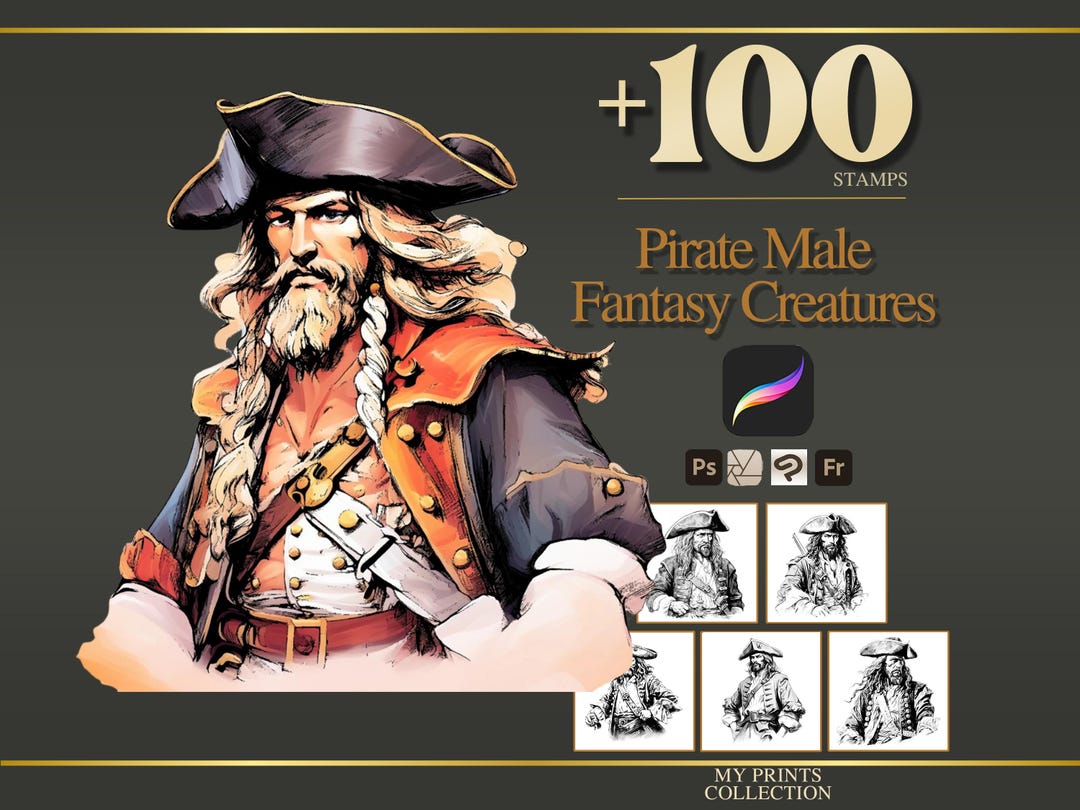 Pirate Male Procreate Stamps & Photoshop Brushes – 100+ Fantasy ...