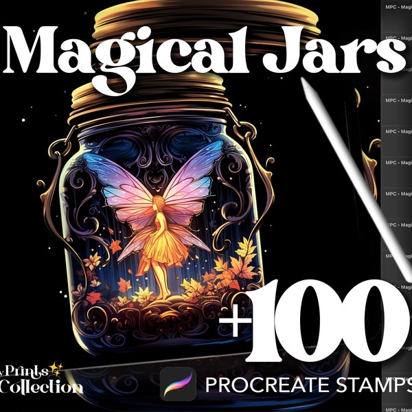 100+ Procreate Magical Jars Stamps, Fantasy Creatures DND Magical Whimsical, Digital Download, Digital Art Supply, Procreate Brush