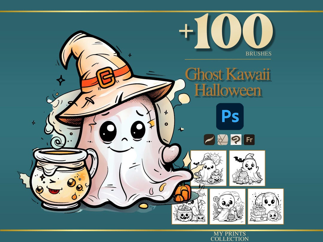 Ghost Kawaii Halloween Photoshop Brushes & Procreate Stamps – 100 ...