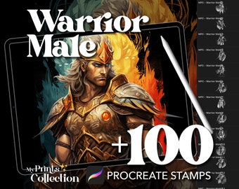 100+ Procreate Warrior Male Stamps, Fantasy Creatures DND Magical Whimsical, Digital Download, Digital Art Supply, Procreate Brush