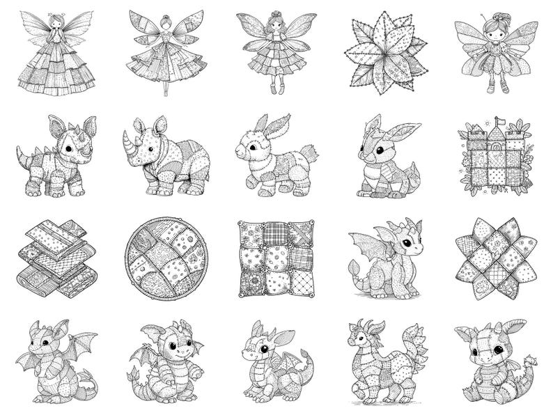 Sellos y pinceles de Photoshop para Procreate con diseños de criaturas fantásticas: más de 100 texturas de patchwork para edredones de moda, tatuajes, arte digital, imágenes prediseñadas, arte lineal y pinceles. imagen 4