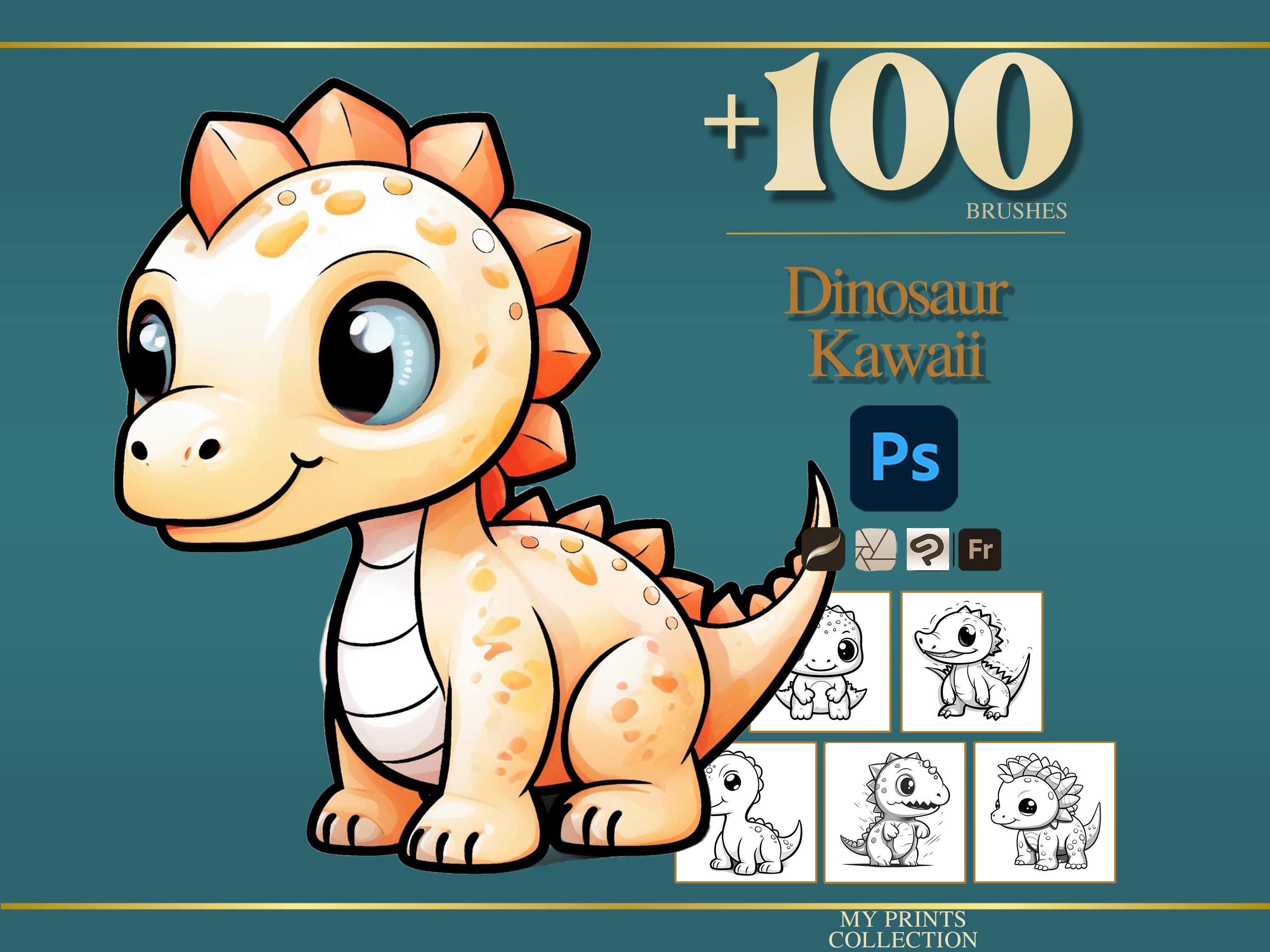 Dinosaur Kawaii Photoshop Brushes & Procreate Stamps – 100+ Chibi Bold ...