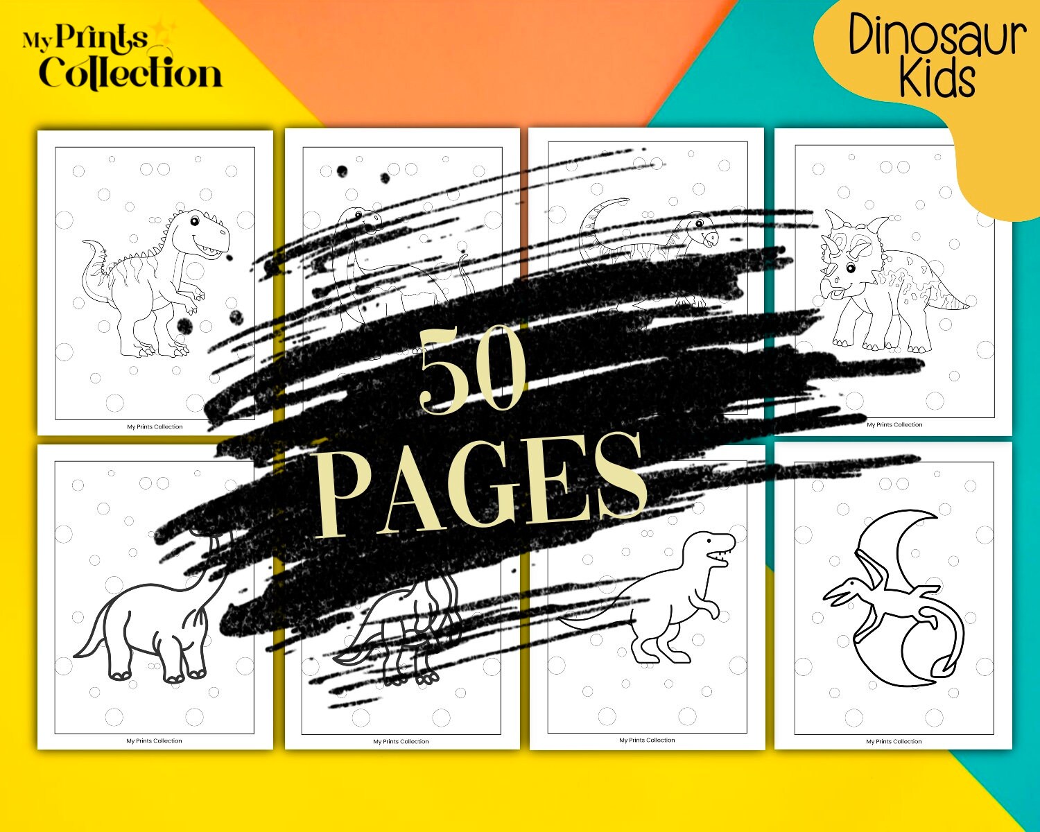 50 Dinosaur Kids Coloring Pages Printable PDF + Procreate Digital ...
