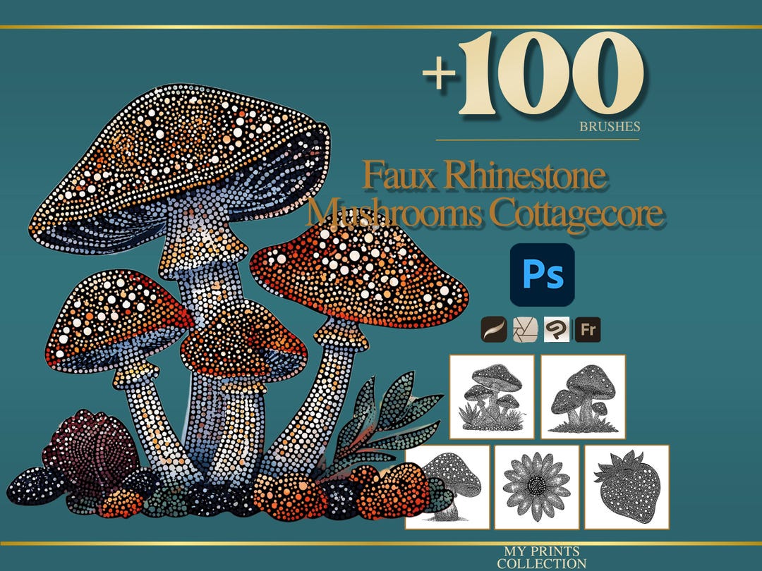 Faux Rhinestone Mushrooms Cottagecore Photoshop Brushes & Procreate ...