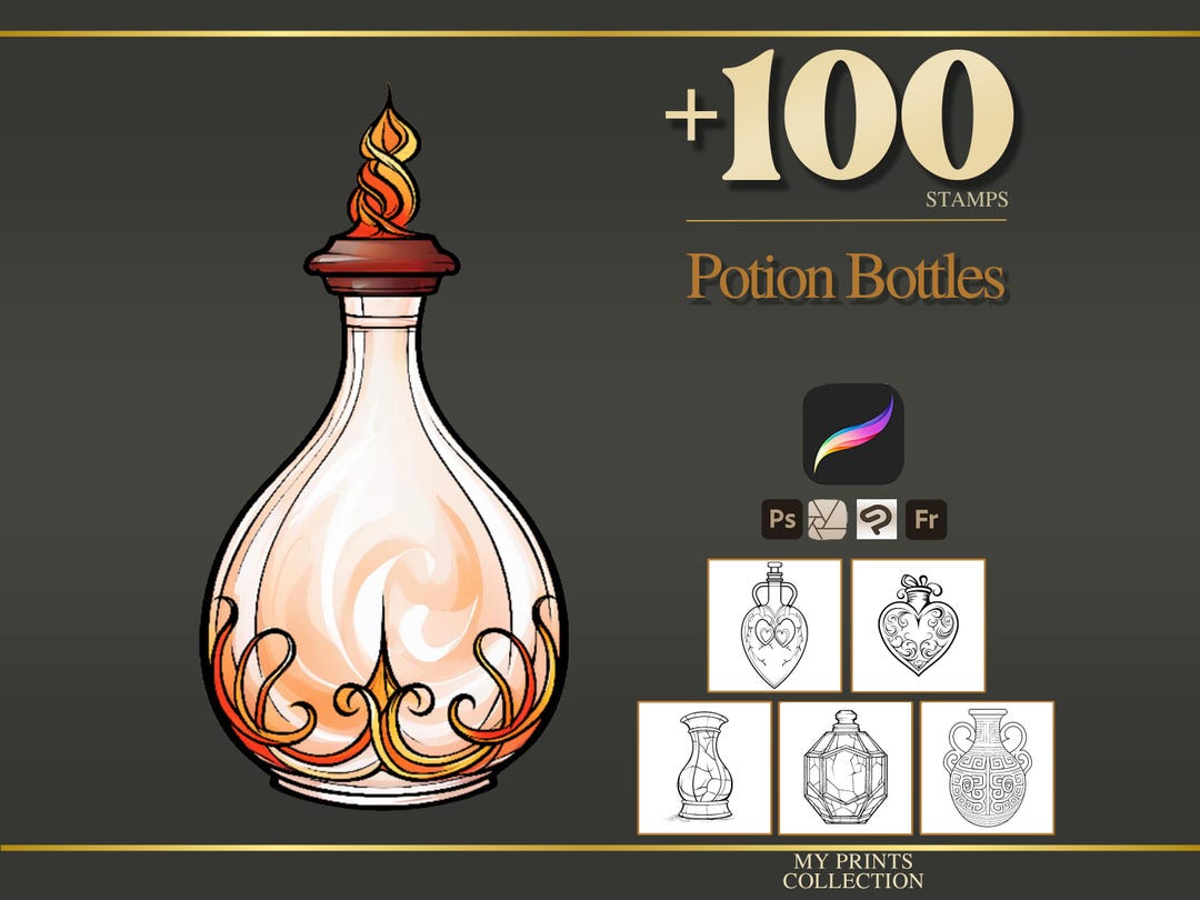 Potion Bottles Halloween Procreate Stamps & Photoshop Brushes – 100 ...