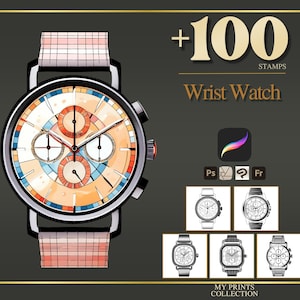 Wrist Watch Procreate Stamps & Photoshop Brushes – 100+ Fashion Accessories Tattoo, Illustration, Line Art, Stencil, Brush Pack