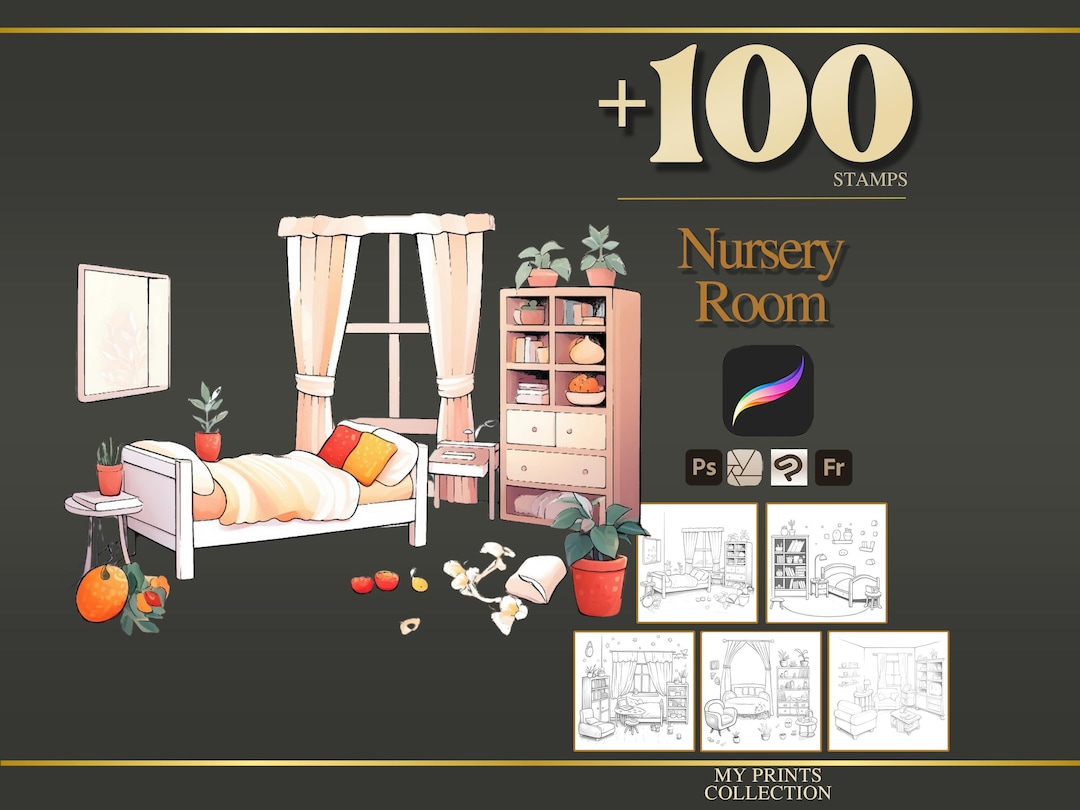 Nursery Room Procreate Stamps & Photoshop Brushes – 100+ Interior Room ...