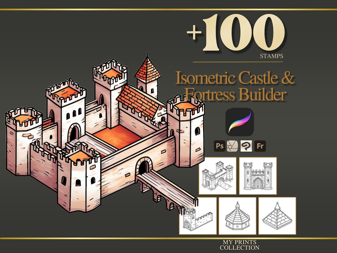 Isometric Castle and Fortress Builder Procreate Stamps & Photoshop ...