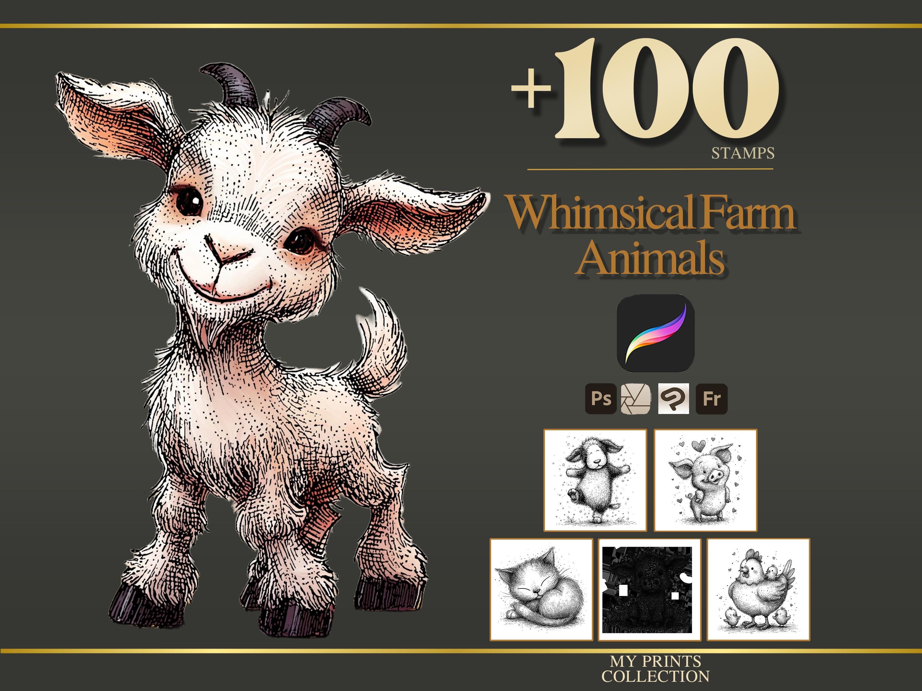 Whimsical Farm Animals Procreate Stamps & Photoshop Brushes – 100 ...