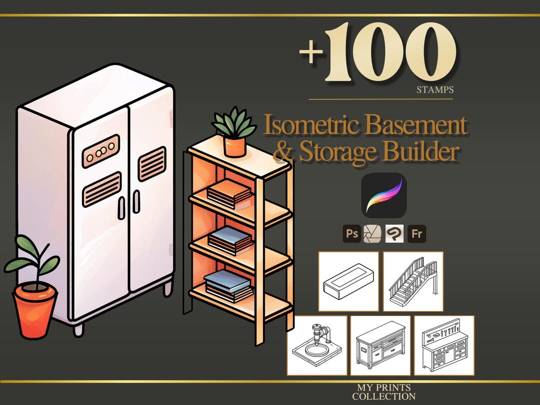 Isometric Basement and Storage Builder Procreate Stamps & Photoshop ...