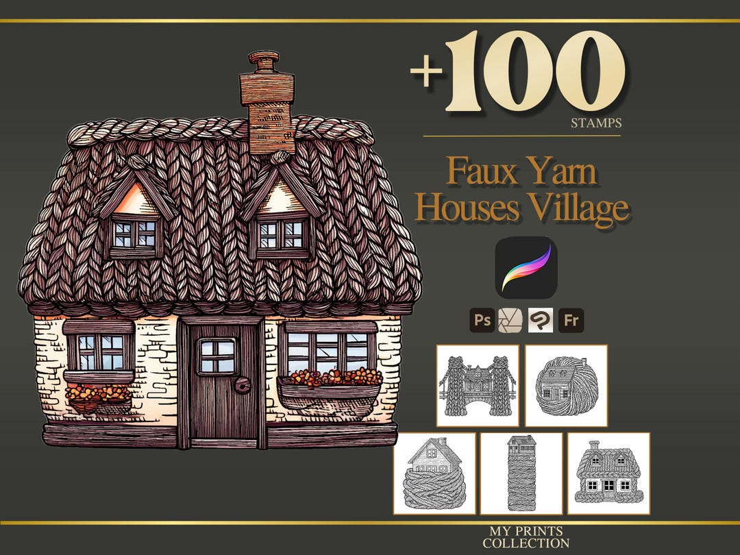 Faux Yarn Houses Village Procreate Stamps & Photoshop Brushes – 100 ...