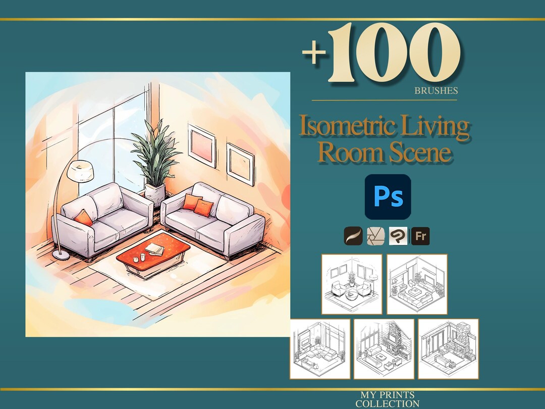 Isometric Living Room Scene Photoshop Brushes & Procreate Stamps – 100 ...