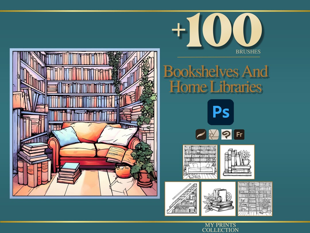 Libraries Pattern Photoshop Bookshelves and Home Libraries Photoshop Brushes & Procreate Stamps ...