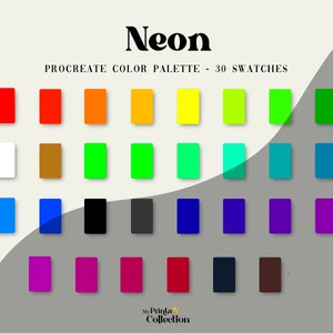 Neon Procreate Color Palette Swatches, Digital Color Download, Seasonal Palette, Color Palette Bundle, Cyberpunk Colors, Rainbow Swatch