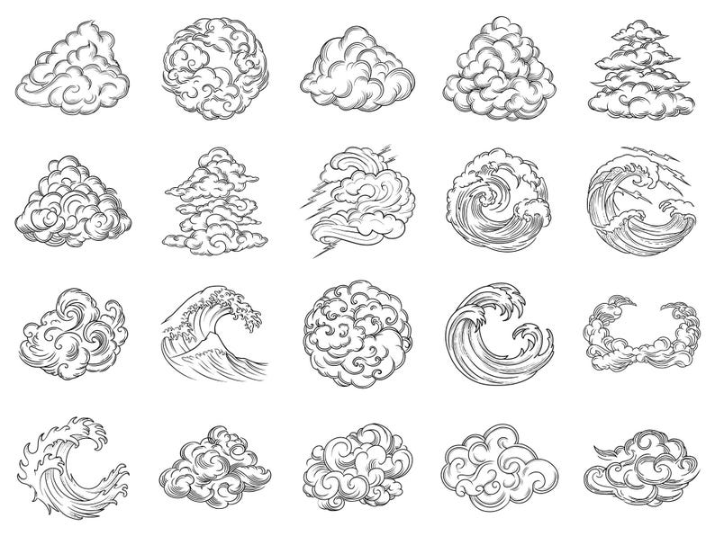 Background and Cloud Japanese Tattoo Procreate Stamps & Photoshop ...