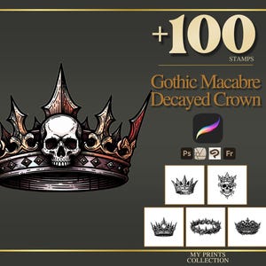 Decayed Crown Gothic Macabre Procreate Stempel & Photoshop Pinsel – 100+ Halloween Horror Dark Tattoo, Digital Art, Clipart, Line Art