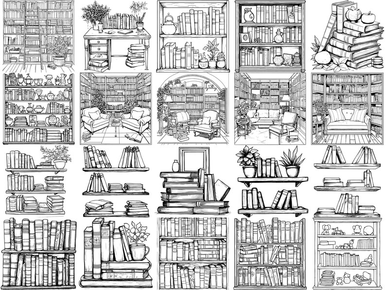 Bookshelves and Home Libraries Photoshop Brushes & Procreate Stamps ...