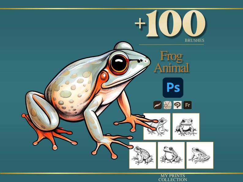 Frog Photoshop Brushes & Procreate Stamps – 100+ Realistic Animal Pet ...
