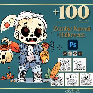Zombie Kawaii Halloween Photoshop Brushes & Procreate Stamps – 100 ...