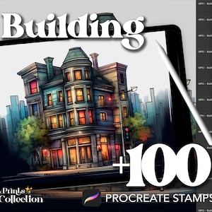 100+ Procreate Building Stamps, Nature City House Landscape DND Magical Whimsical, Digital Download, Digital Art Supply, Procreate Brush