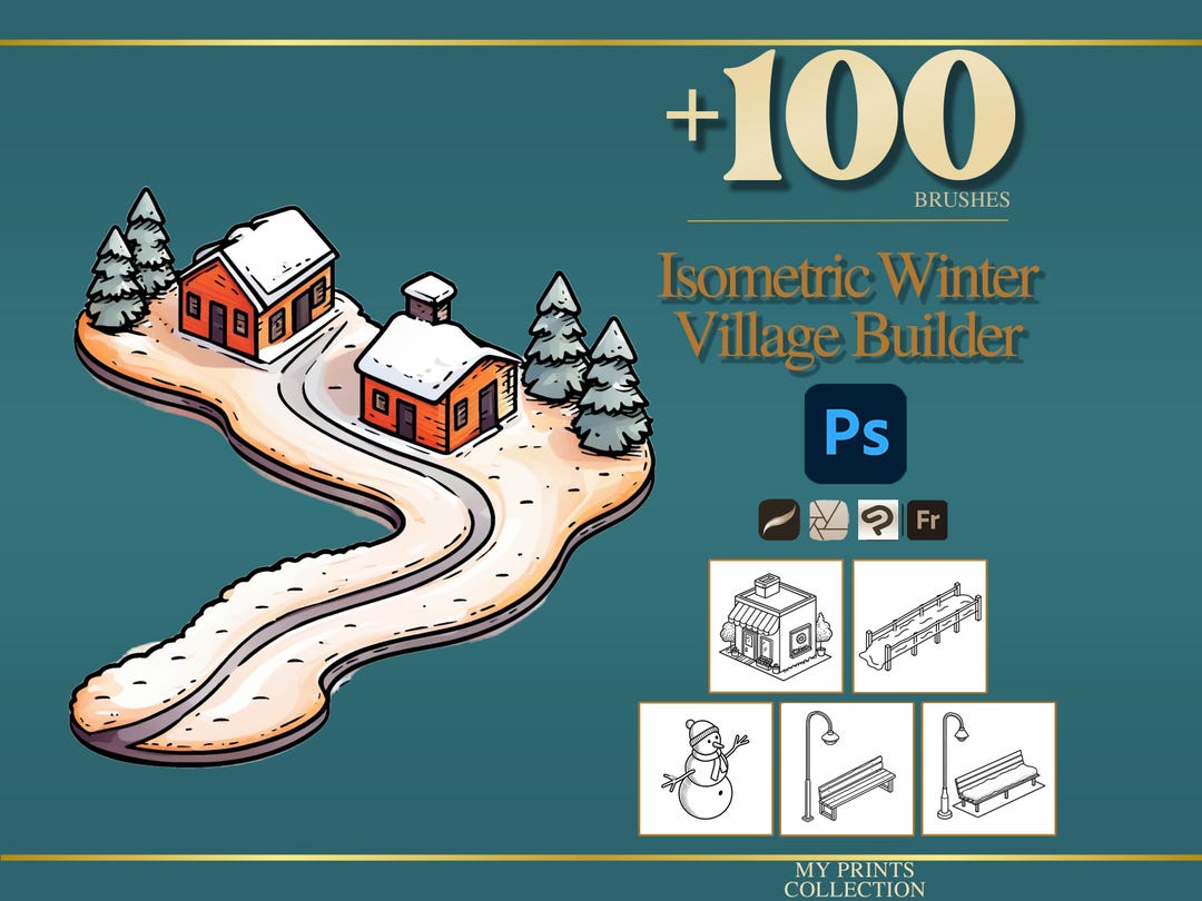 Isometric Winter Village Builder Photoshop Brushes & Procreate Stamps ...